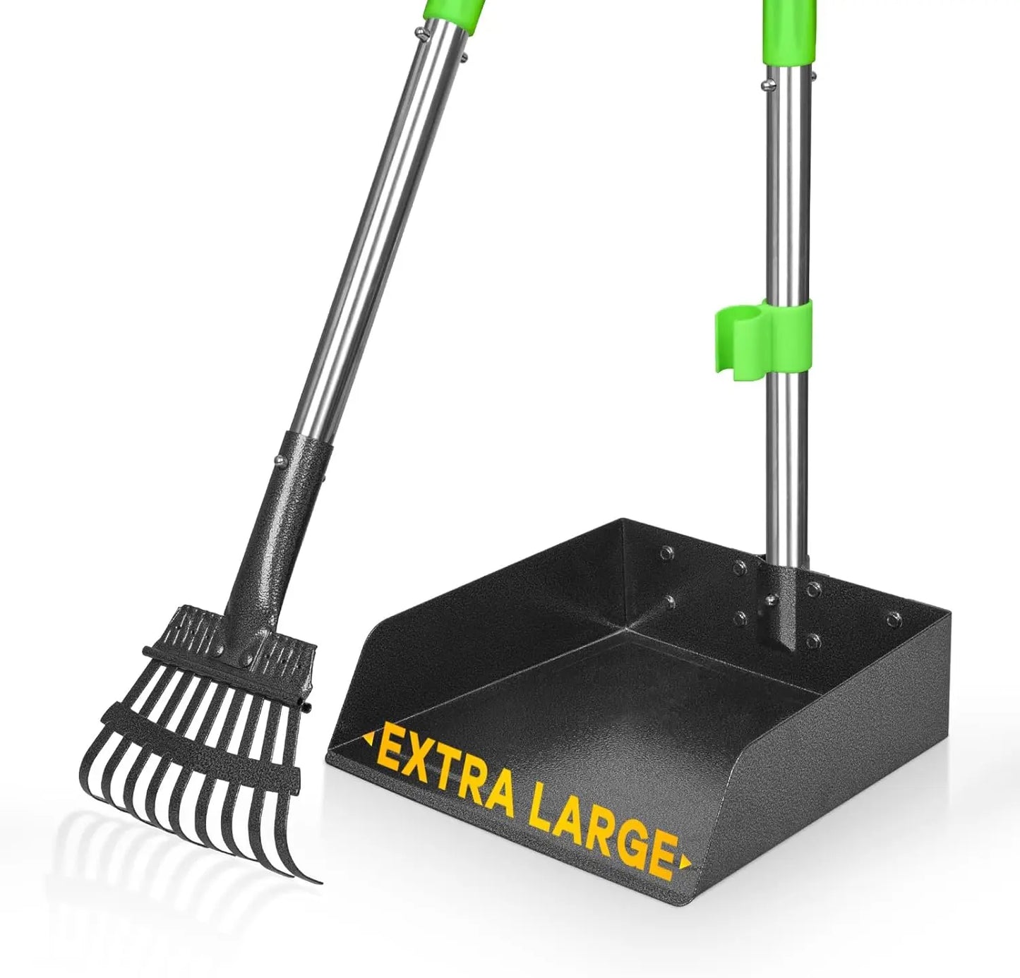 Dog Litter Pooper Scooper Long Handle Stainless Steel Tray Rake