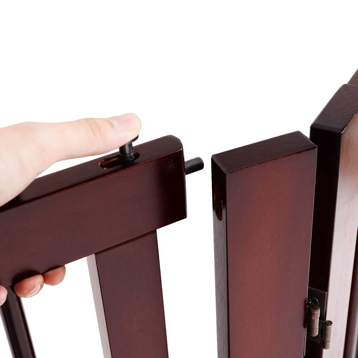 30 Inch Foldable Wooden Dog Fence with Gate 4 Panel Pet Enclosure for Indoor Outdoor Use Adjustable Puppy Playpen Safety Barrier