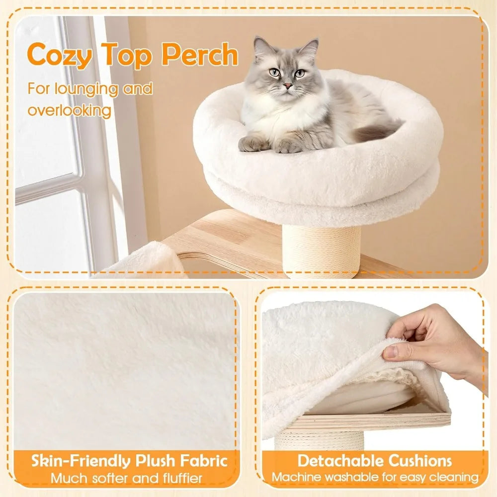 Very PETSITE 69 Inch Tall Wood Cat Tree, Multi-Level Modern Cat Tower With 5.7 Inch Scratching Posts, Double Cat Condos, Space C