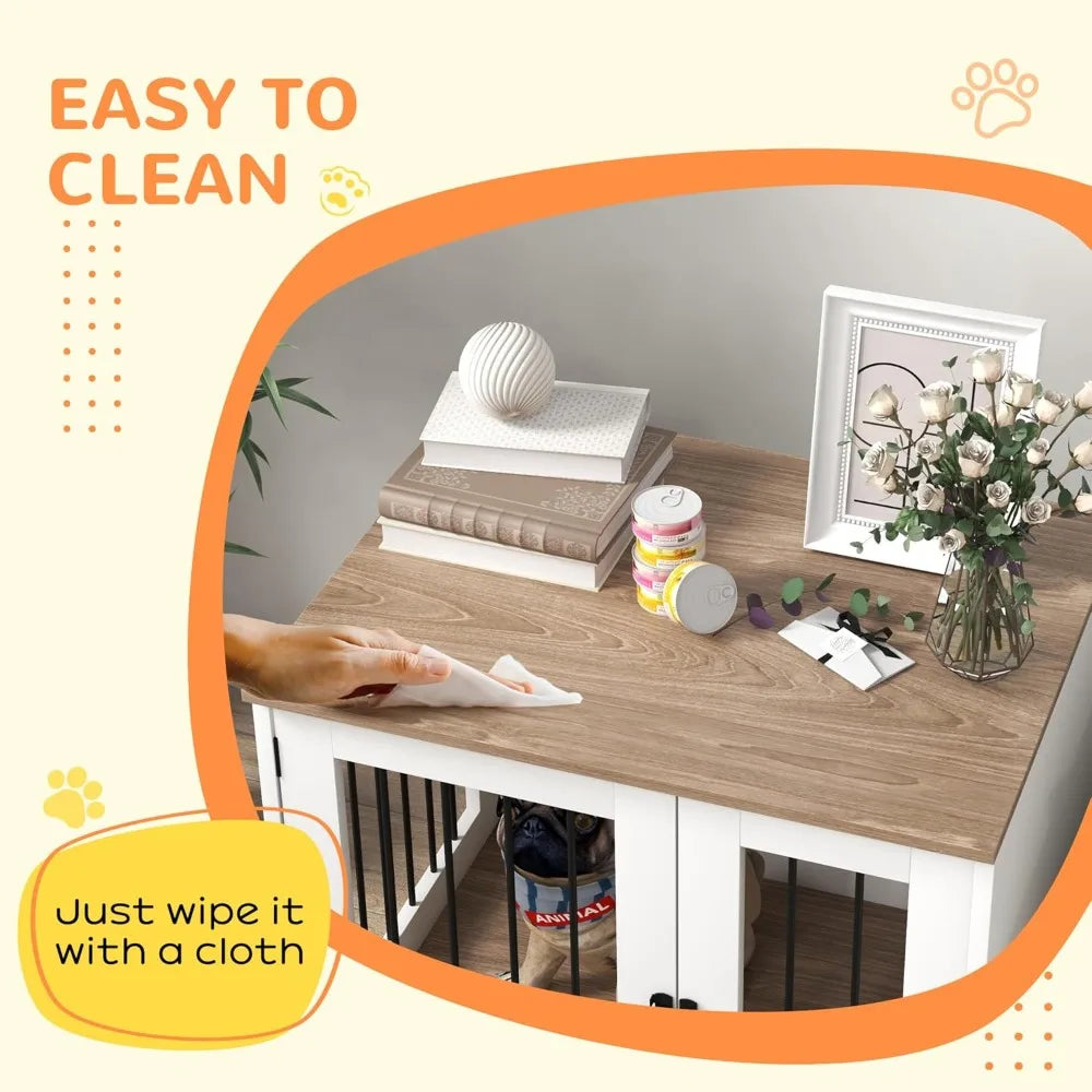 Indoor Dog Crate With Lockable Door And Side Table Engineered Wood