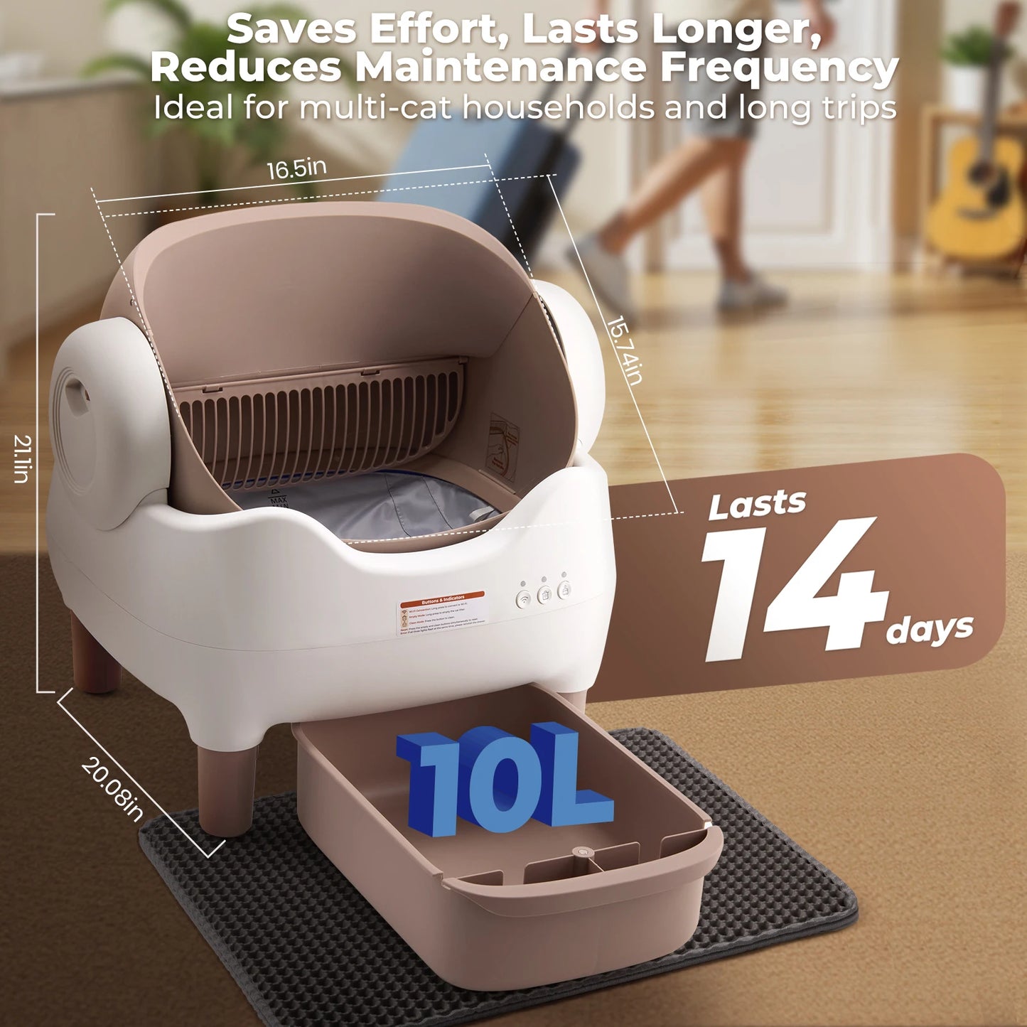 Self Cleaning Litter Box, Automatic Cat Litter Box with APP Control, Odor-Free Large Waste Bin, Open-Top for Multi Cats