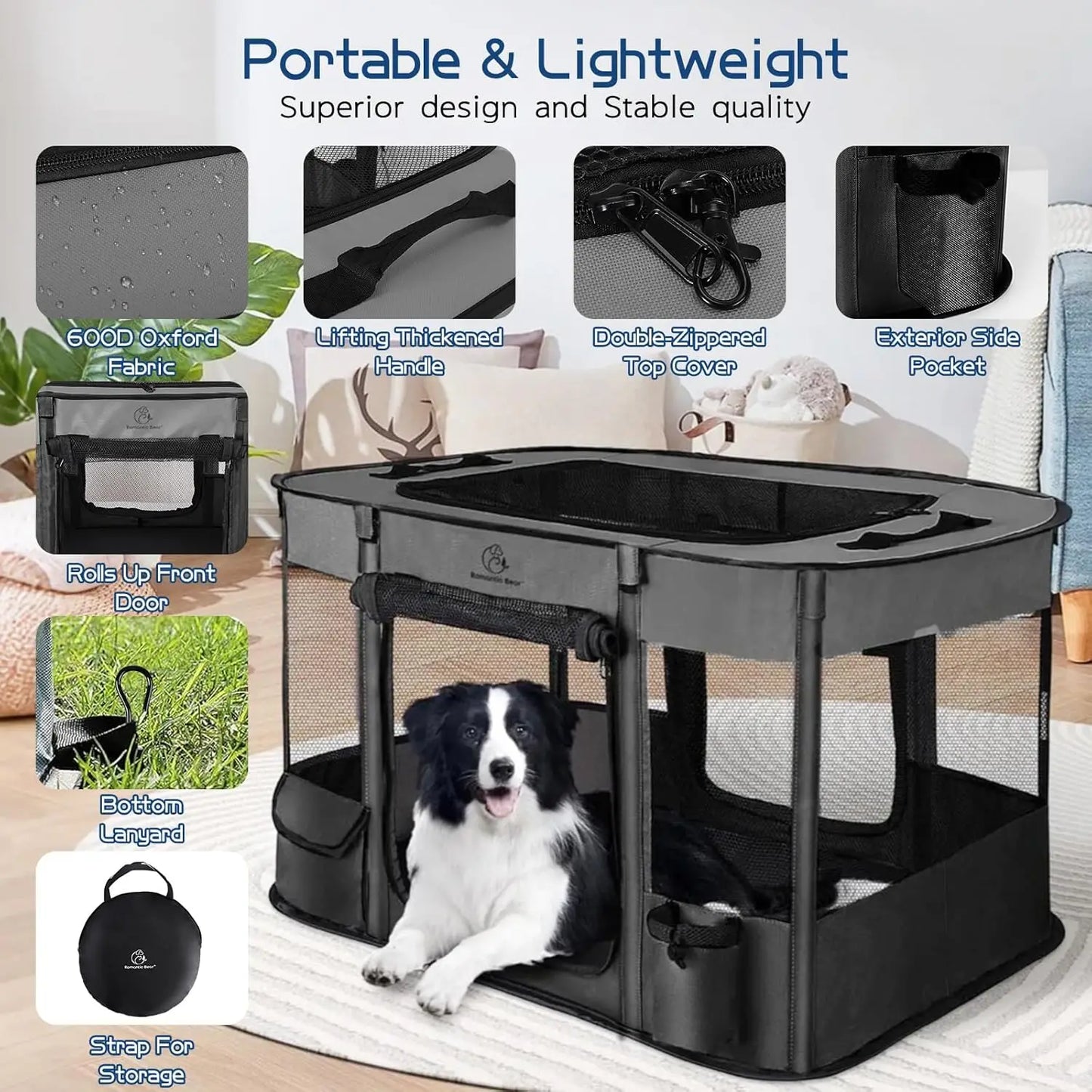 Foldable Pet Playpen 40x32x24 Inches, Portable Kennel Tent with Water-Resistant Cover for Indoor Outdoor Use