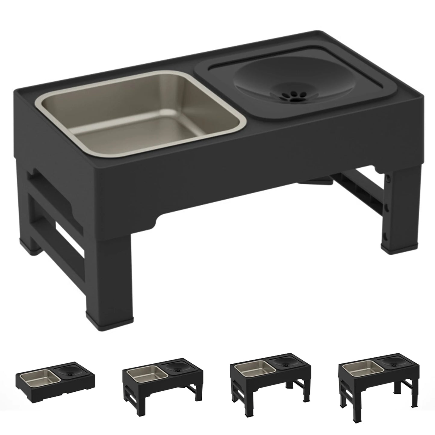 Elevated Dog Food Slow Feeder 4 Adjustable Heights Raised Dog Bowl Stand with Stainless Steel Bowls Anti Slip Dog Water Bowl