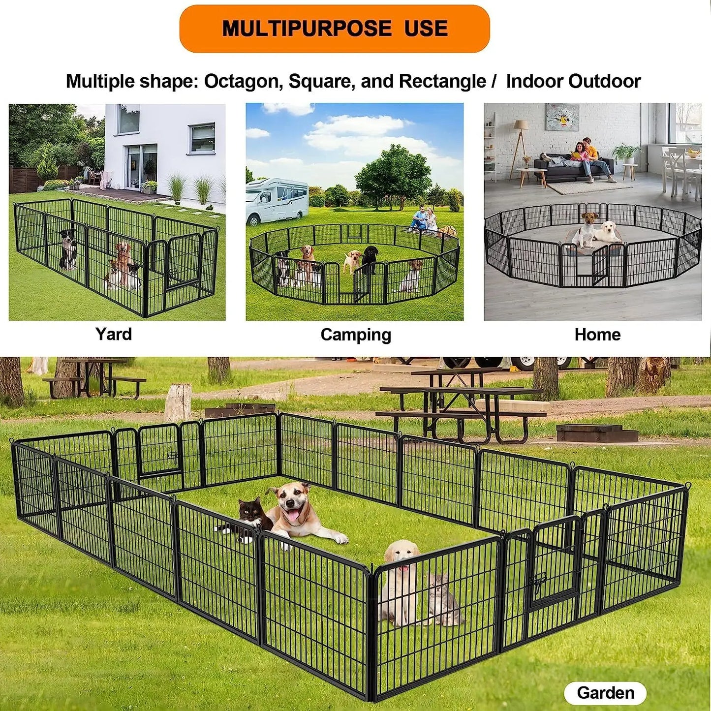 16 Panel 24 Inch Dog Fence Foldable Removable Pet Enclosure for Yard RV Camping Outdoor Use Portable Dog Playpen with Gate for