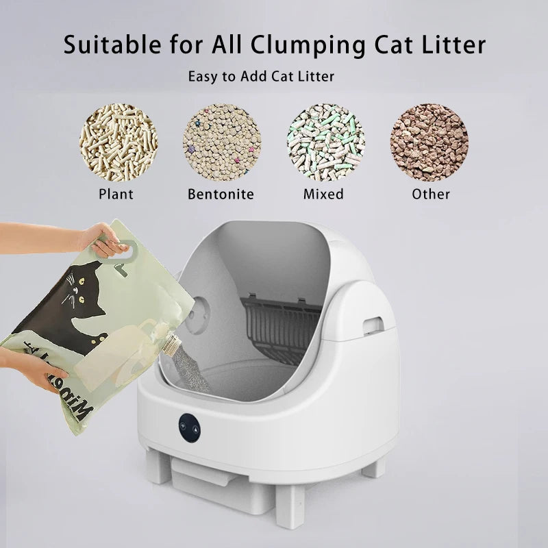 HEYBO PET Large Capacity Self Cleaning Cat Litter Box Safety App Control Odor Free Waste Bin Auto Smart Open Cat Litter Box