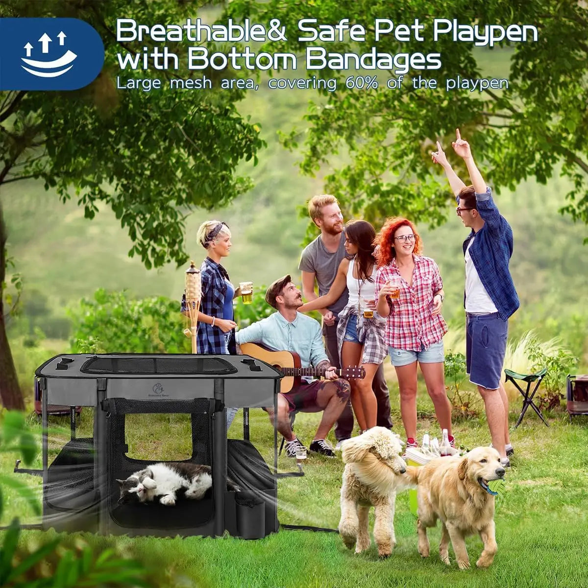 Foldable Pet Playpen 40x32x24 Inches, Portable Kennel Tent with Water-Resistant Cover for Indoor Outdoor Use