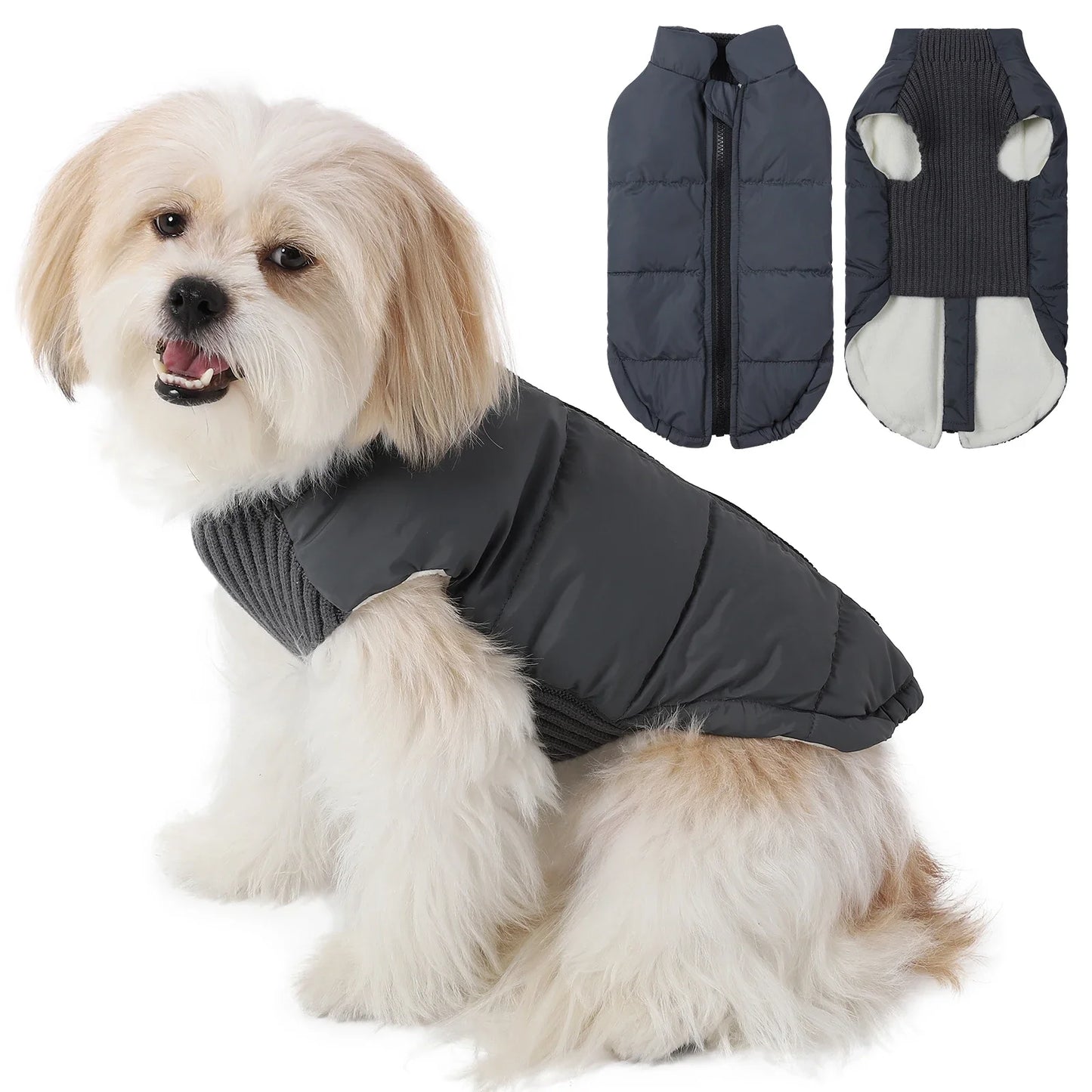 Warm Windproof Dog Winter Coat With Zipper Closure Adjustable
