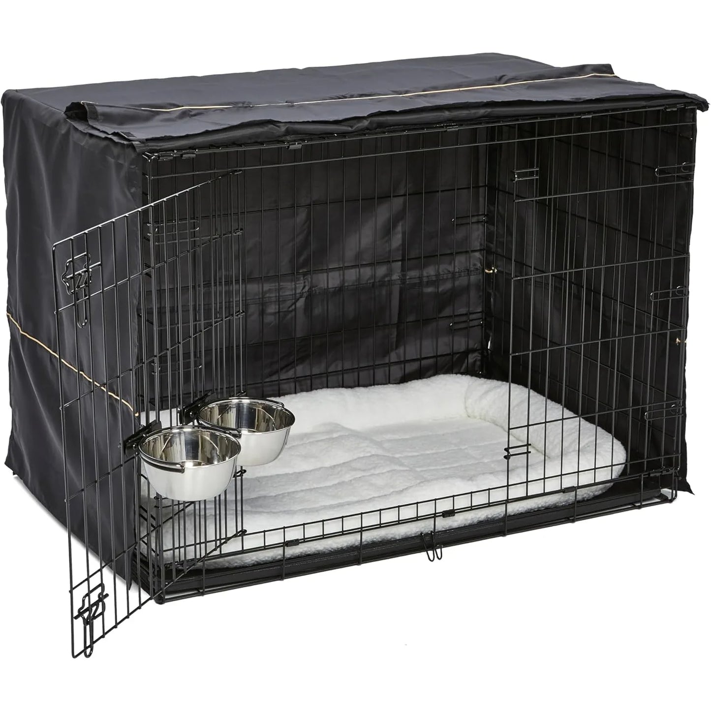 High Concerned Double Door Dog Crate Starter Kit Bed Bowls