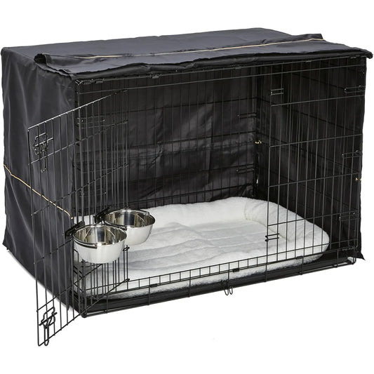 High Concerned Double Door Dog Crate Starter Kit Bed Bowls