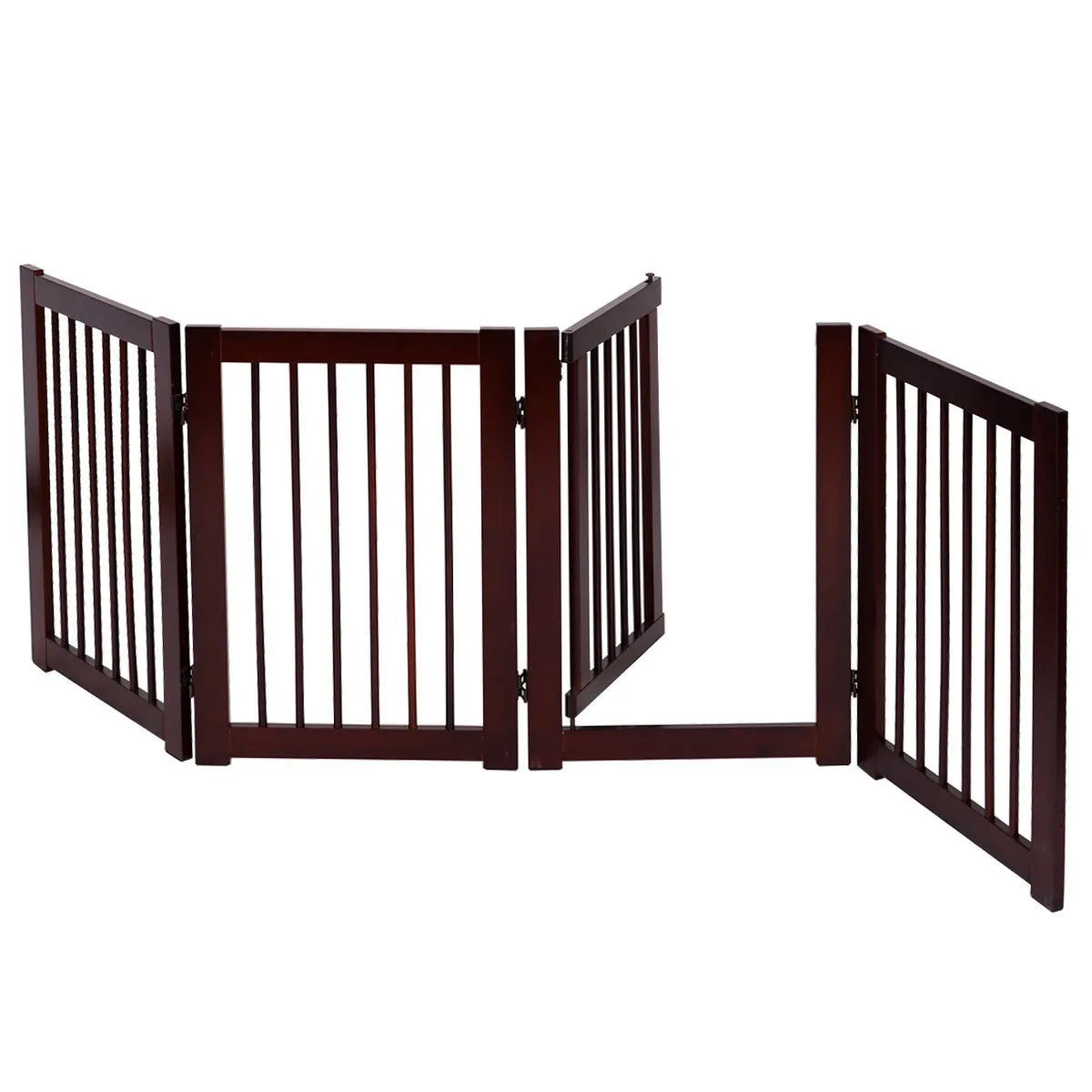 30 Inch Foldable Wooden Dog Fence with Gate 4 Panel Pet Enclosure for Indoor Outdoor Use Adjustable Puppy Playpen Safety Barrier