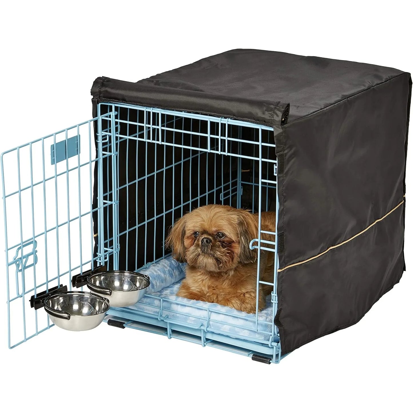 High Concerned Double Door Dog Crate Starter Kit Bed Bowls