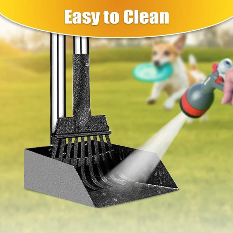 Dog Litter Pooper Scooper Long Handle Stainless Steel Tray Rake