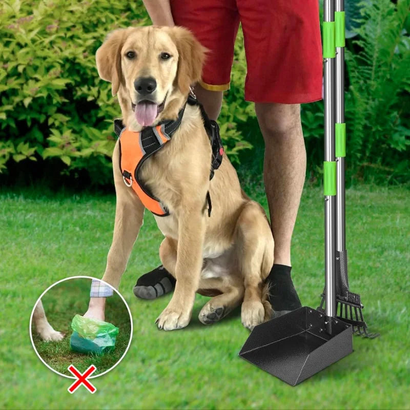 Dog Litter Pooper Scooper Long Handle Stainless Steel Tray Rake