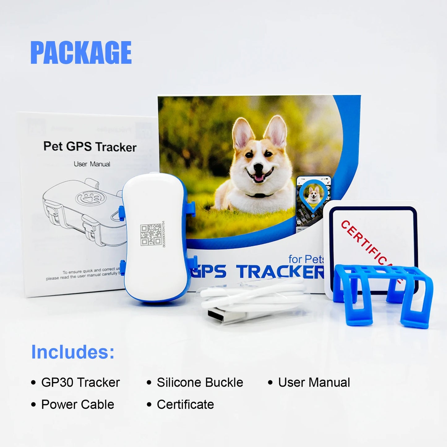 GPS Pet Tracker for Dogs Cats Real Time Tracking Unlimited Distance QR Code Anti-Lost Locator with SIM Subscription Required