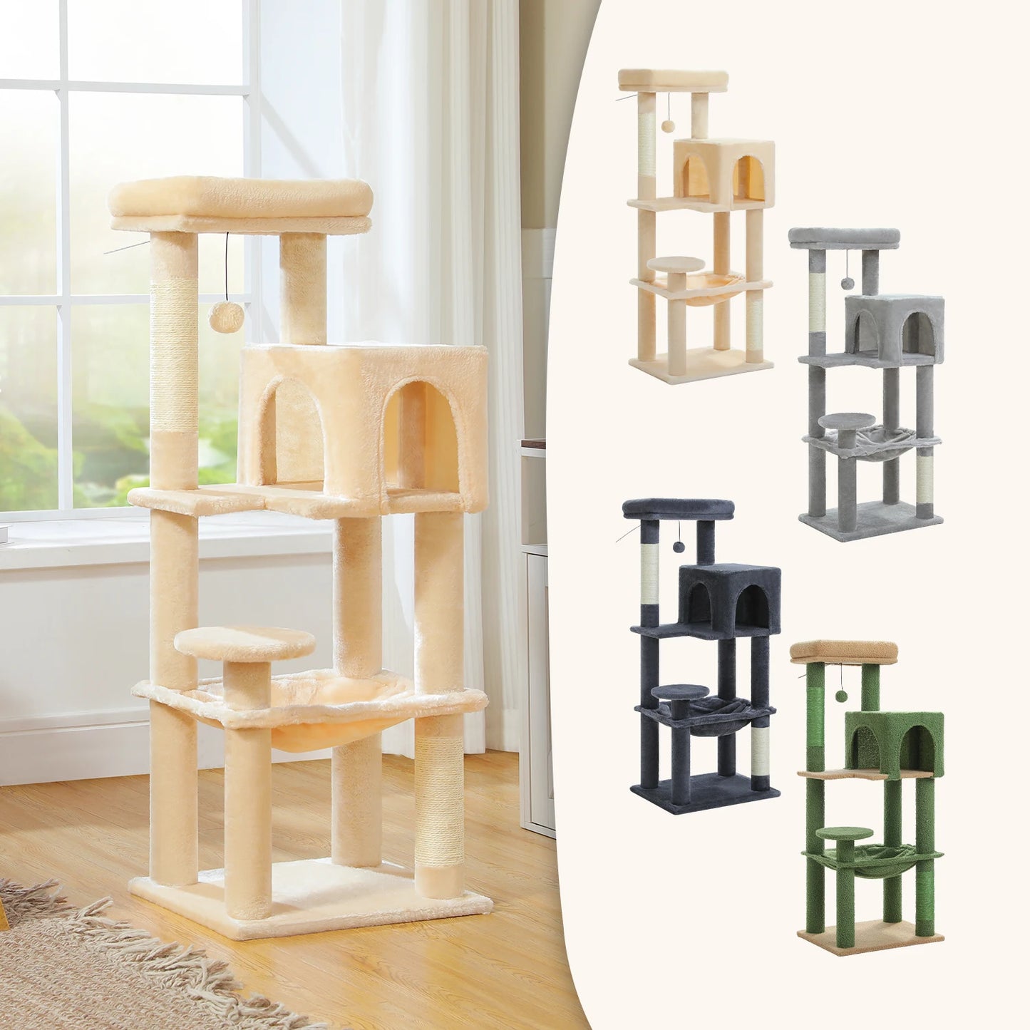 Multi-Level Cat Tree Tower with Scratching Posts, Condo, Hammock, Cat Scratching Board,Cat Accessories,Cat Furniture,Indoor Cats