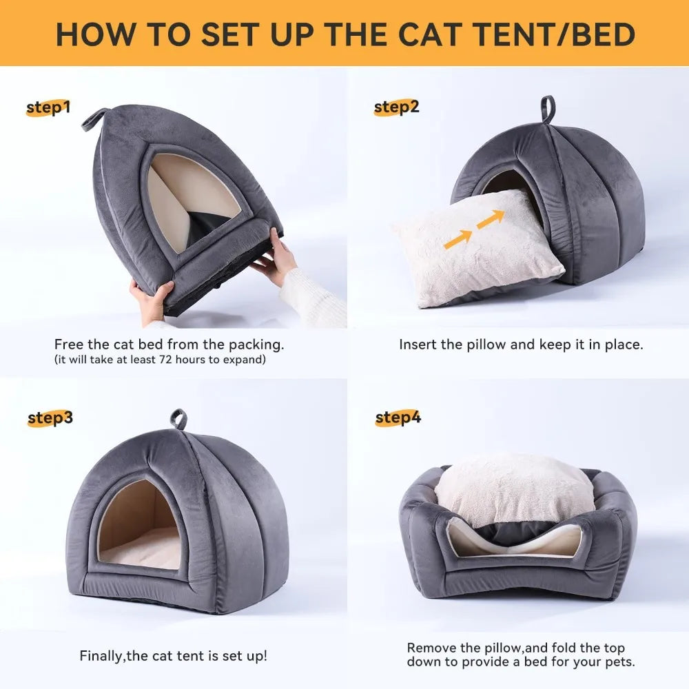 Indoor Cat Bed And 2 In 1 Cat House Cave Tent With Removable Cover