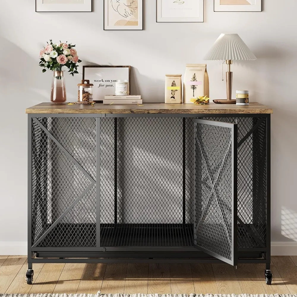 Large Heavy Duty Dog Crate Wooden Kennel Cage with Flip-up Top Pet Furniture