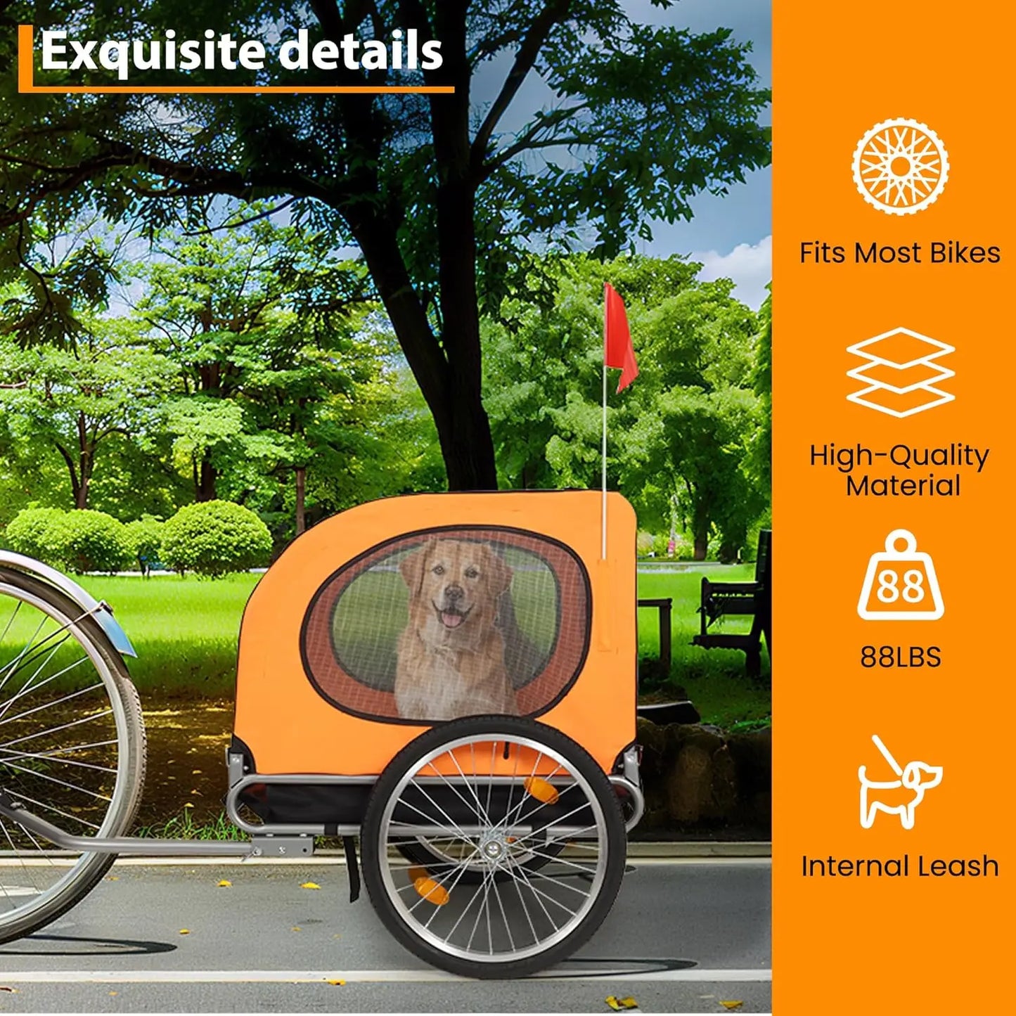 TWISTER.CK Dog Bicycle Trailer 88Lbs Capacity Foldable Oxford Fabric Carrier