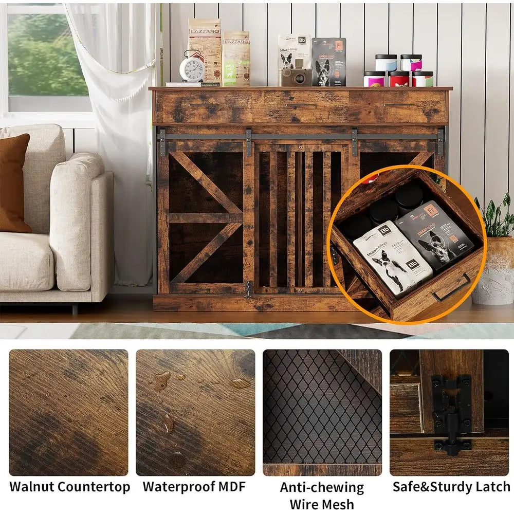 2-In-1 Convertible Dog Crate End Table With 3 Storage Drawers