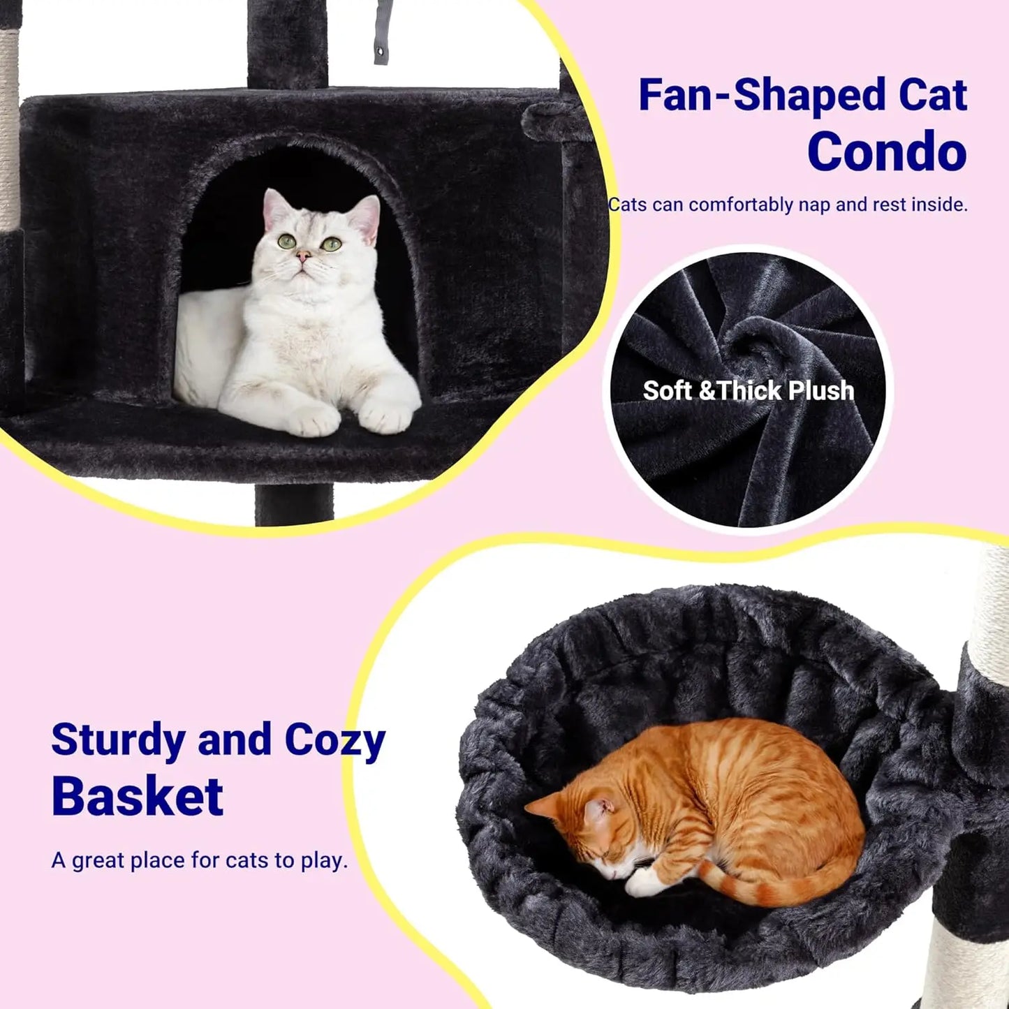 73in Fan-Shaped Space-Saving Corner Cat Tower/Multi-Level Tall Cat Tree for Indoor Kitties/Cozy Baskets/Condos/House/Perches