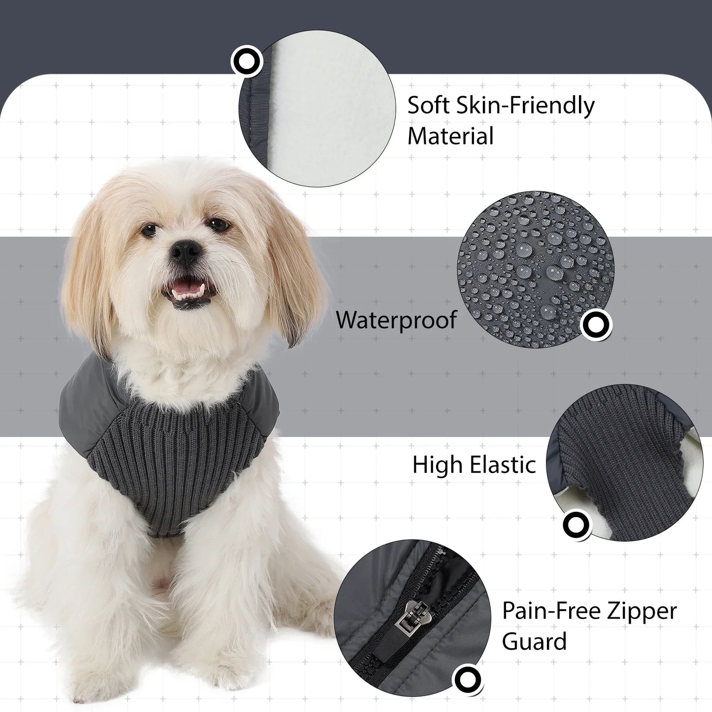 Warm Windproof Dog Winter Coat With Zipper Closure Adjustable
