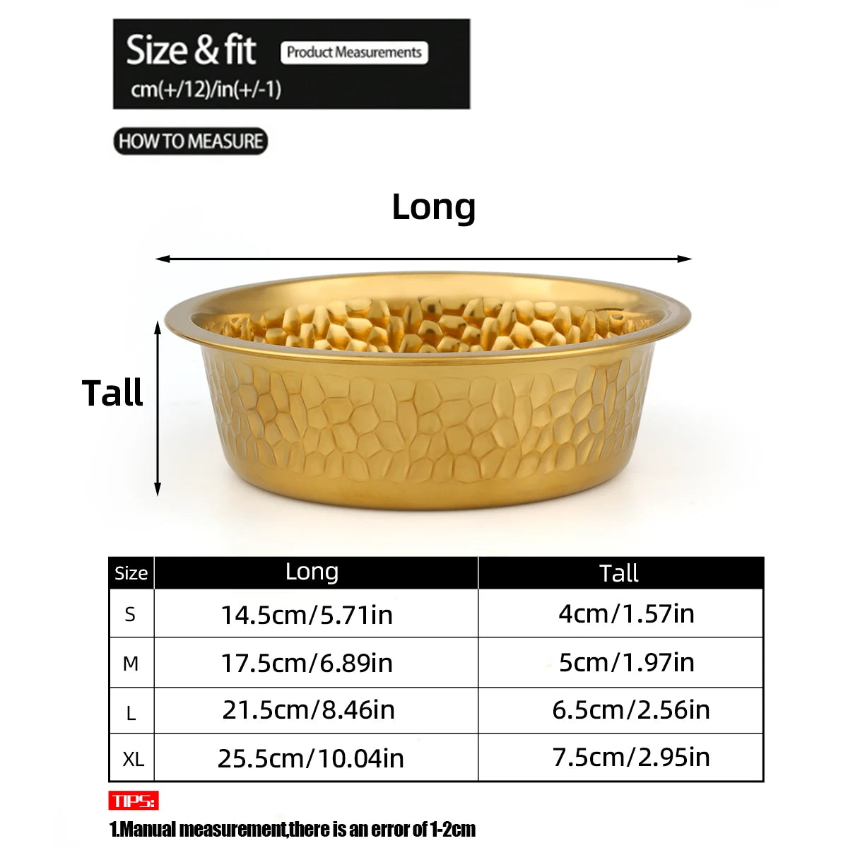 Gold-plated S/M/L/XL pet large-capacity feeding bowl - Thick and durable cat bowl or dog bowl for pets. Pet bowl