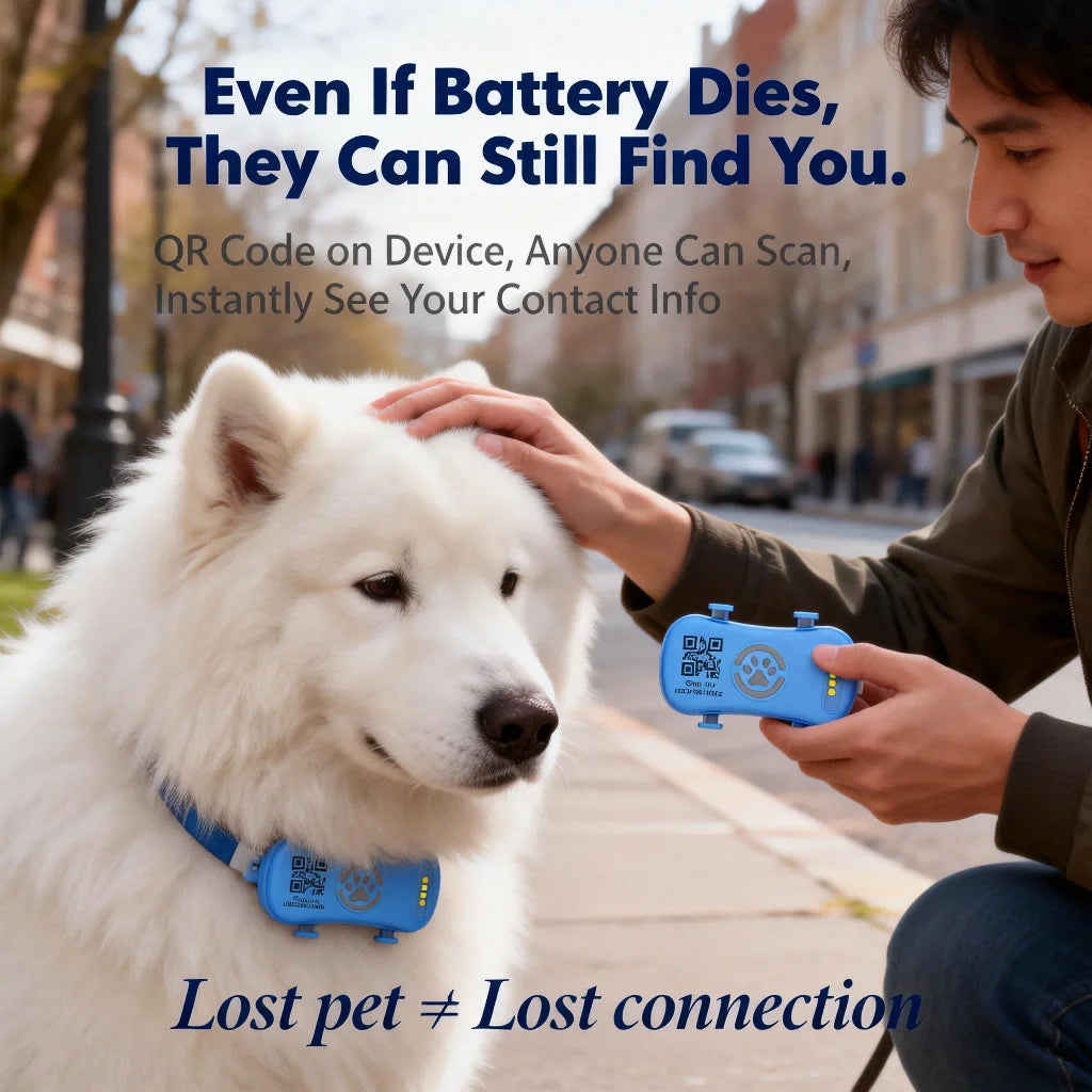 GPS Pet Tracker for Dogs Cats Real Time Tracking Unlimited Distance QR Code Anti-Lost Locator with SIM Subscription Required