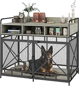 Dog Crate Furniture, 48 Inch Large Dog Kennel End Table with 3 Drawers, Heavy Duty Dog Crate for Large Dogs, Wooden Decorative X