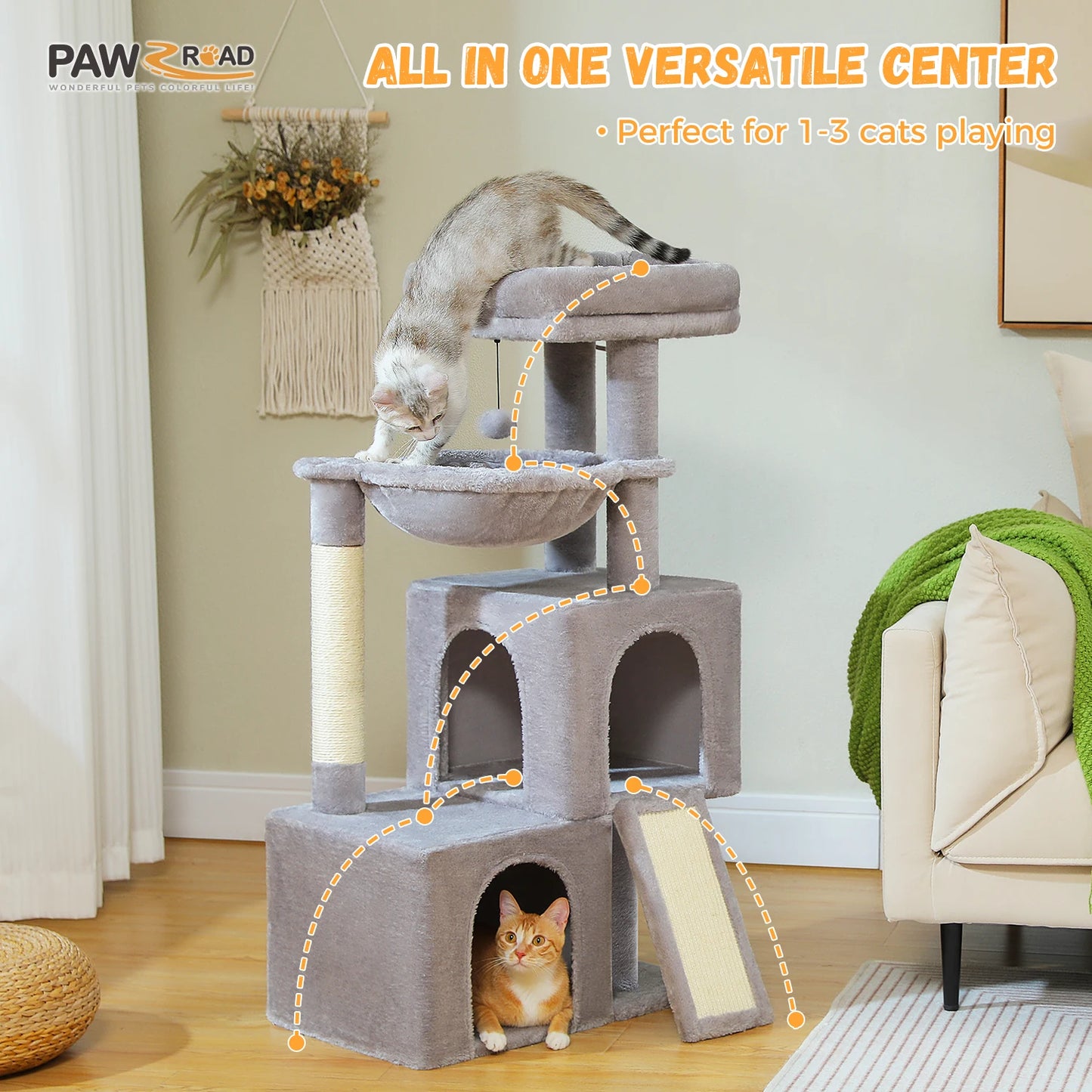 Large Cat Tree Multi-Level Cat Tower with 2 Spacious Condos for Indoor Cats Large Cat House with Comfy Hammock Padded Perch