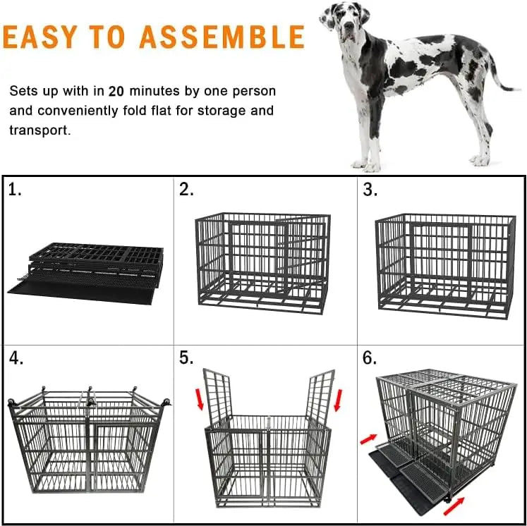 54-Inch Heavy-Duty Steel Dog Crate with Wheels, Escape-Proof Kennel for Large Breeds, Double Door & Tray
