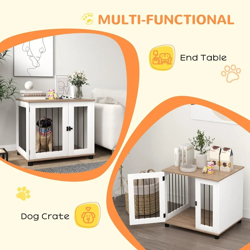 Indoor Dog Crate With Lockable Door And Side Table Engineered Wood