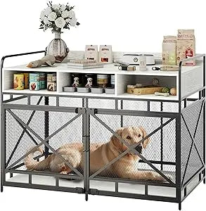 Dog Crate Furniture, 48 Inch Large Dog Kennel End Table with 3 Drawers, Heavy Duty Dog Crate for Large Dogs, Wooden Decorative X
