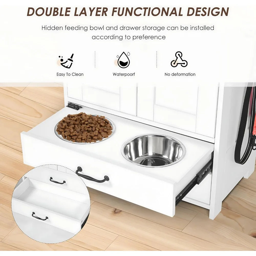 Feeding Station with Bowls and Storage – Pet Food Cabinet Organizer for Dogs and Cats – Elevated Dog Feeder Furniture