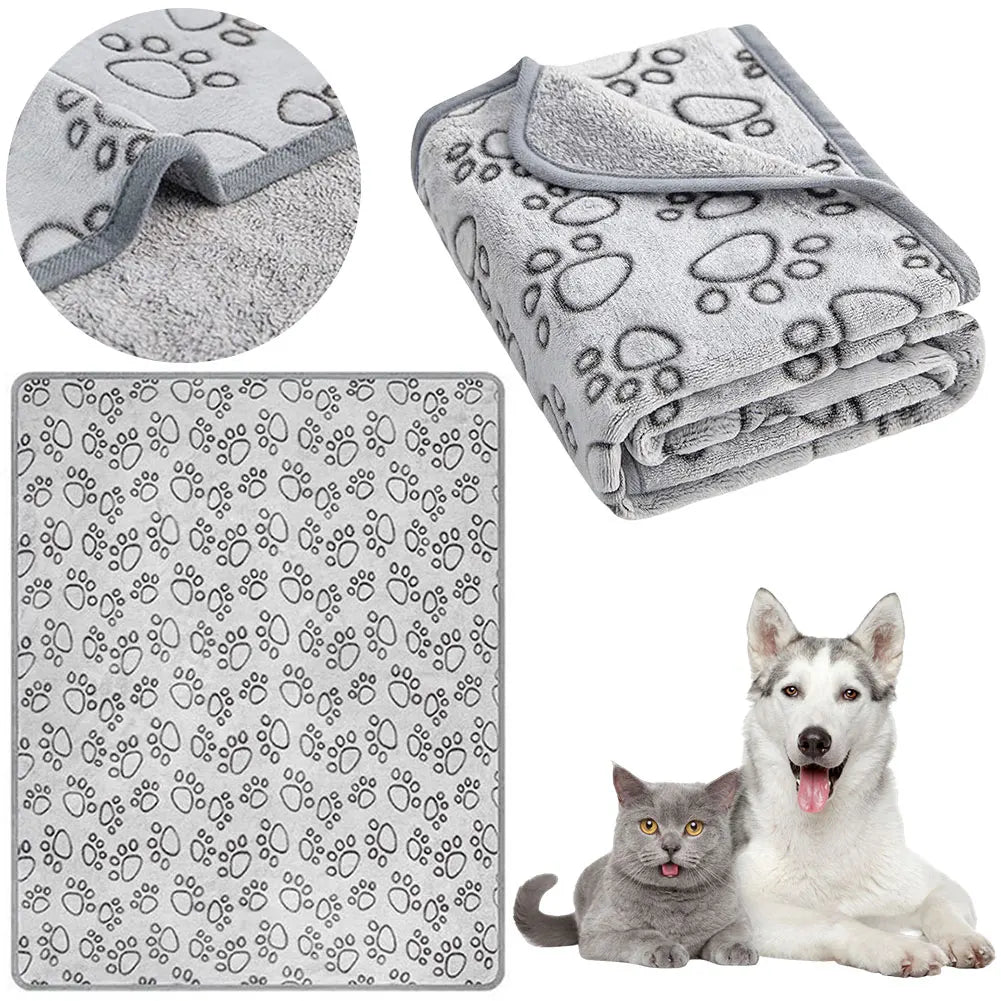 Flannel Pet Sleep Mat Paw Print for Dog Cat Soft Warm Blanket Washable Pet Throw for Sofa Bed Car Seat