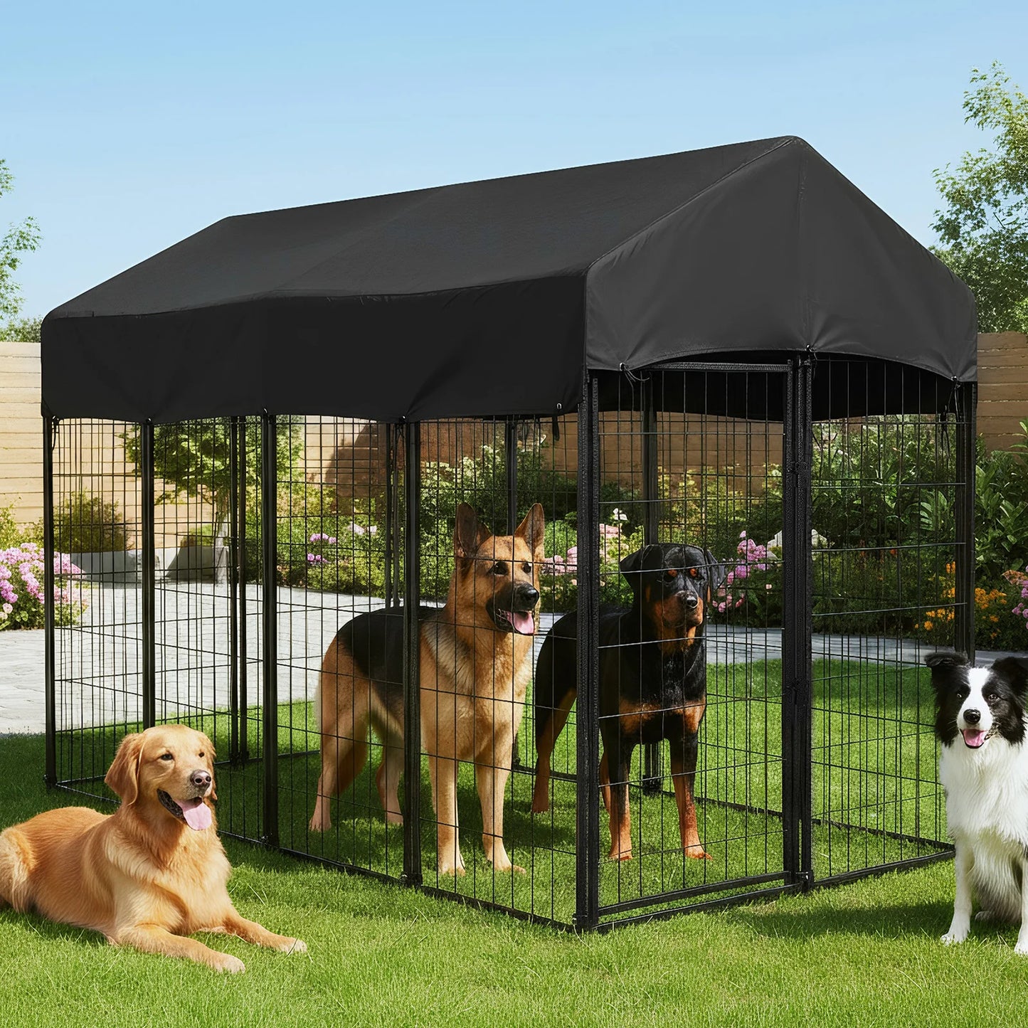 Outdoor Secure Wire Crate Kennel Steel Material Heavy Duty Welded Wire Steel Dog Playpen Fence with Door for Medium Small Dogs