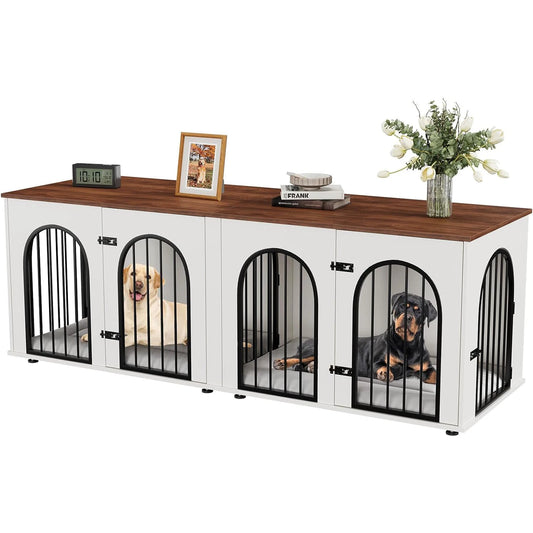 Dog Crate Furniture for 2 Dogs, 71" Dog Kennel Indoor with Cushions,XXL Wooden Dog Crates TV Stand with Removable Divider