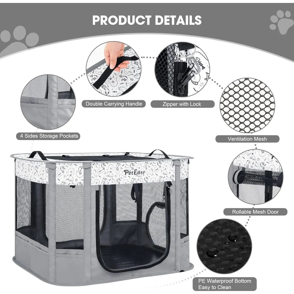 Portable 2-in-1 Dog Crate playpen, Outdoor Cat Playpen with Litter Box Area for Indoor Cats Enclosed Rabbit Puppy Hamster, Indoo