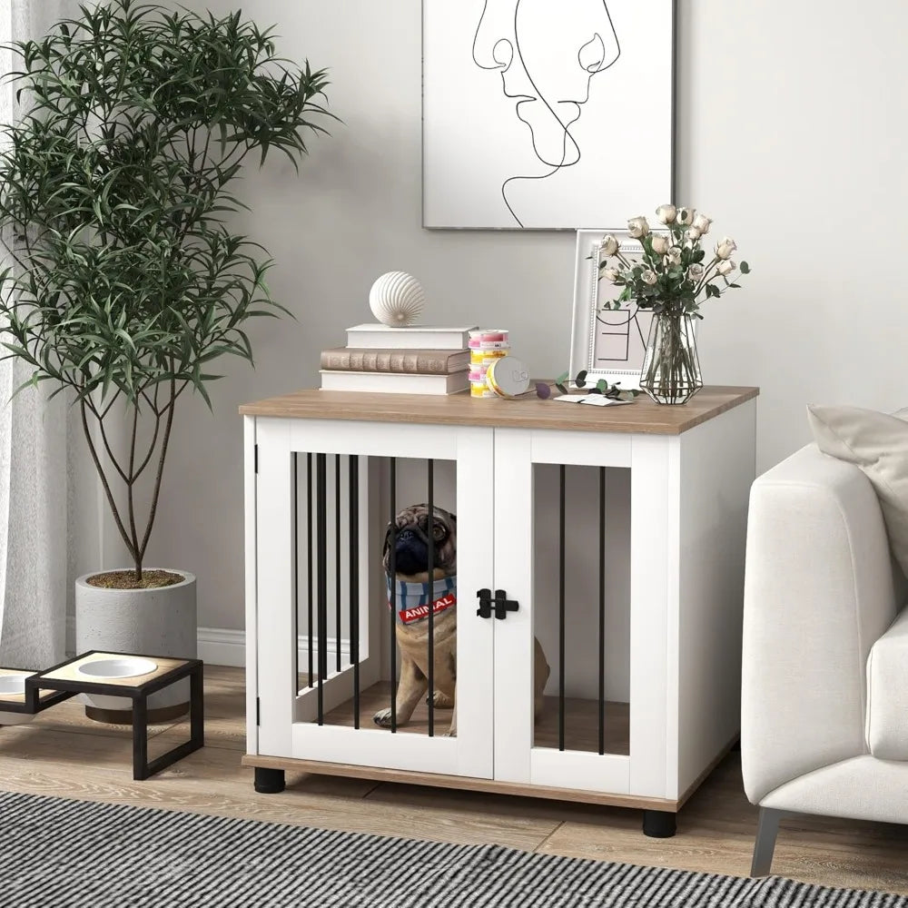 Indoor Dog Crate With Lockable Door And Side Table Engineered Wood