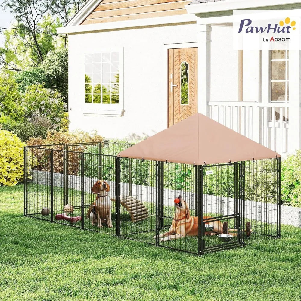 Sturdy Outdoor Dog Kennel for Large Breeds, Durable Pet Enclosure with Adjustable Bowls, Weatherproof and UV-Protected