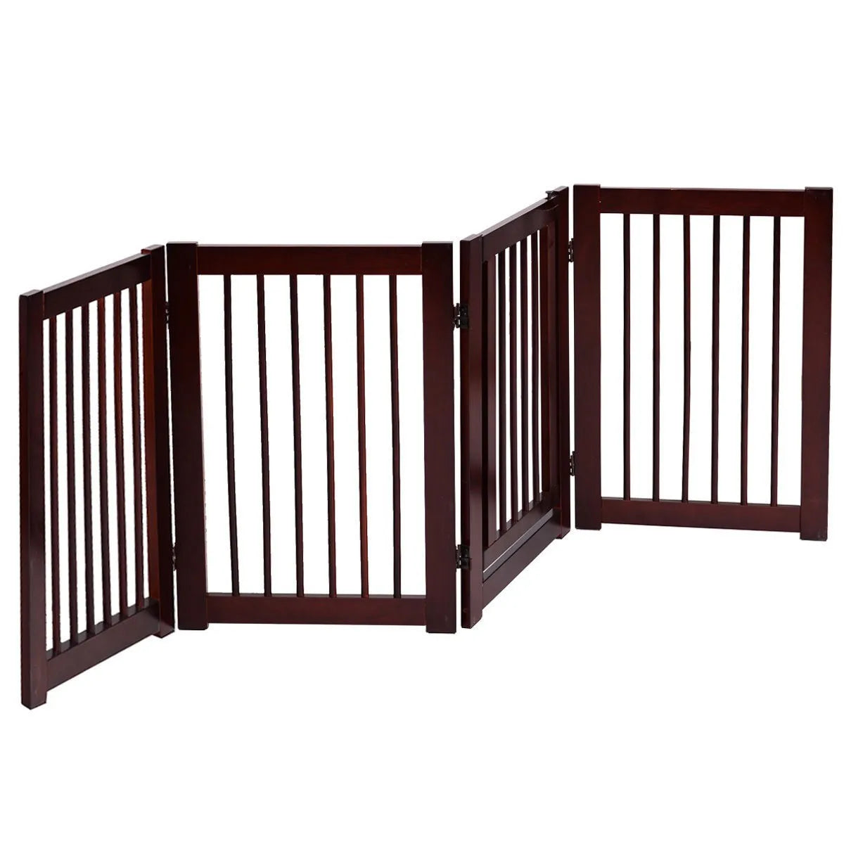 30 Inch Foldable Wooden Dog Fence with Gate 4 Panel Pet Enclosure for Indoor Outdoor Use Adjustable Puppy Playpen Safety Barrier