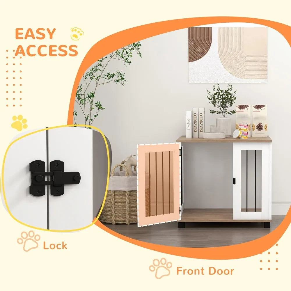 Indoor Dog Crate With Lockable Door And Side Table Engineered Wood