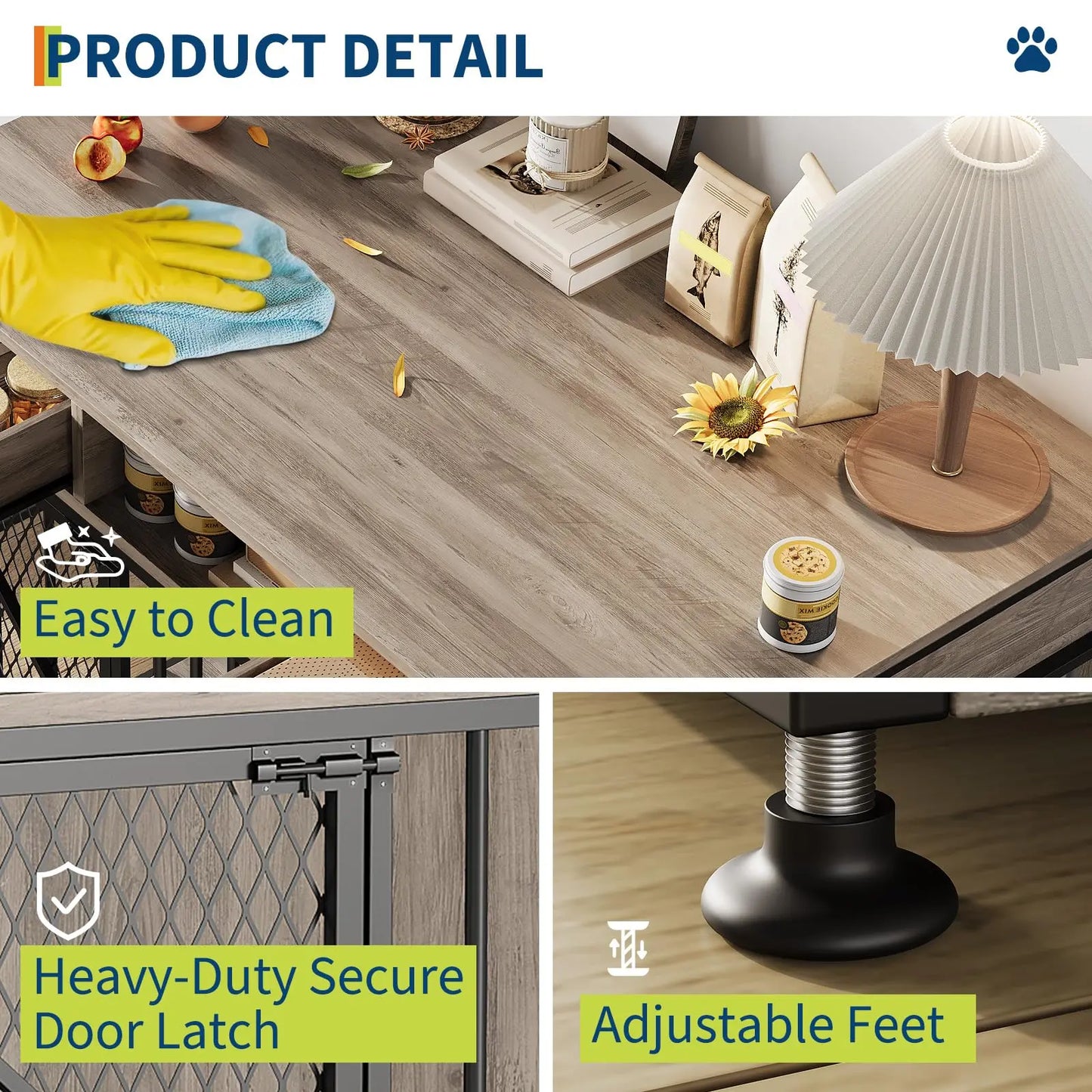 44" Large Dog Crate Furniture Heavy Duty Multi-Functional Pet Kennel Table With 2 Drawers Open Compartment Decorative Dog House