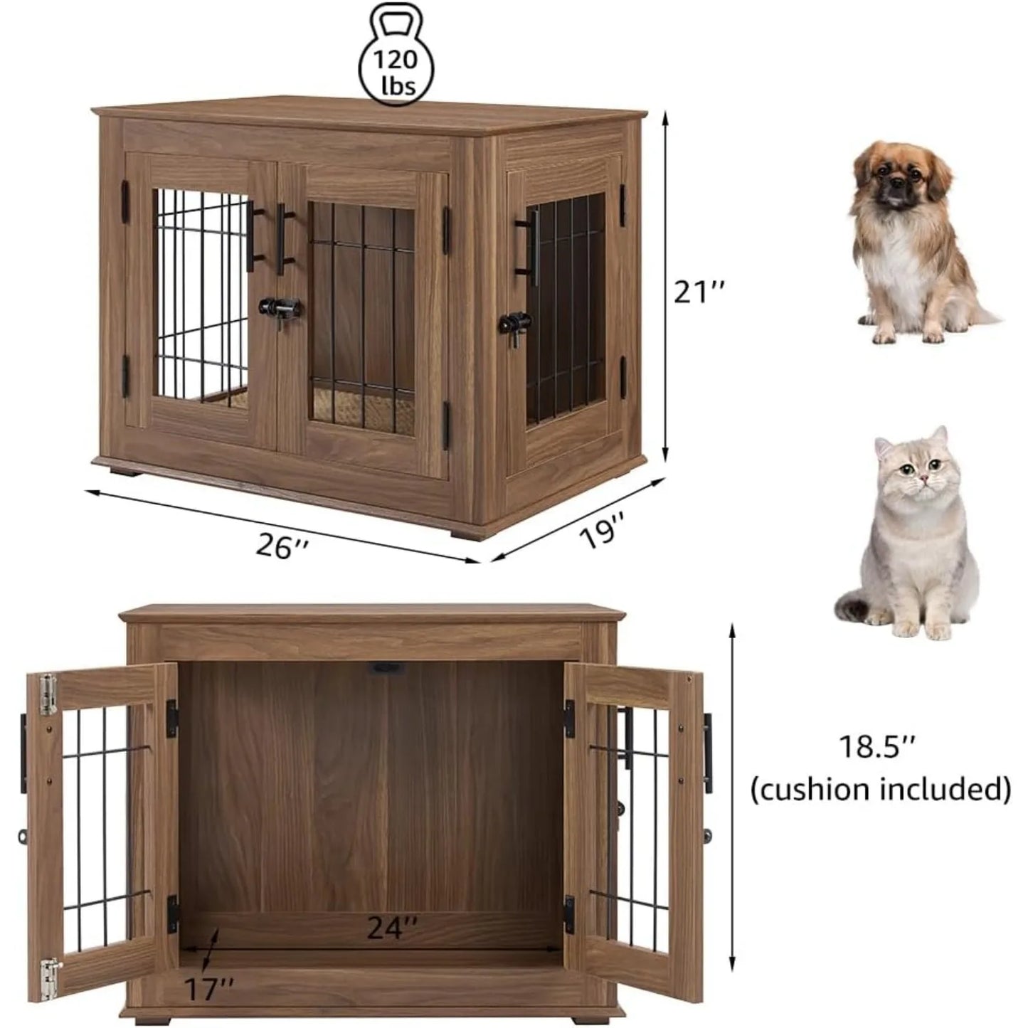 High-Concerned Furniture Style Dog Crate End Table With Double Doors