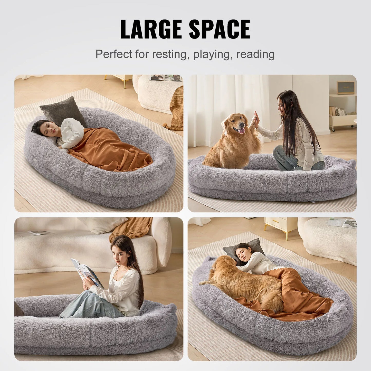Human Dog Bed 72x48x10in Large Human Size Dog Bean Bed Washable PV Velvet