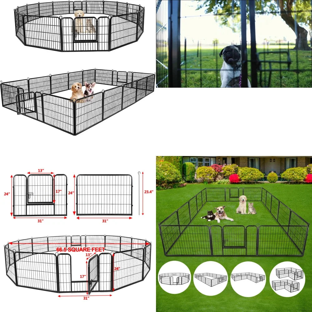 16 Panel 24 Inch Dog Fence Foldable Removable Pet Enclosure for Yard RV Camping Outdoor Use Portable Dog Playpen with Gate for
