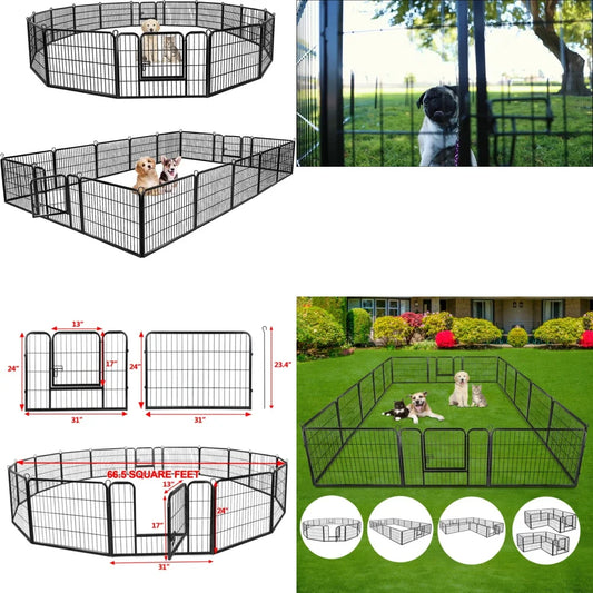 16 Panel 24 Inch Dog Fence Foldable Removable Pet Enclosure for Yard RV Camping Outdoor Use Portable Dog Playpen with Gate for