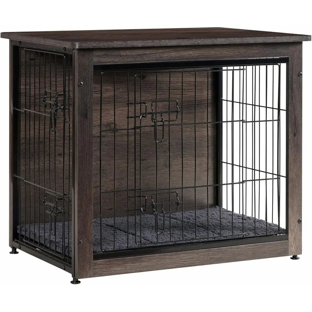 Wooden Indoor Dog Crate Table With Cushion And Double Doors