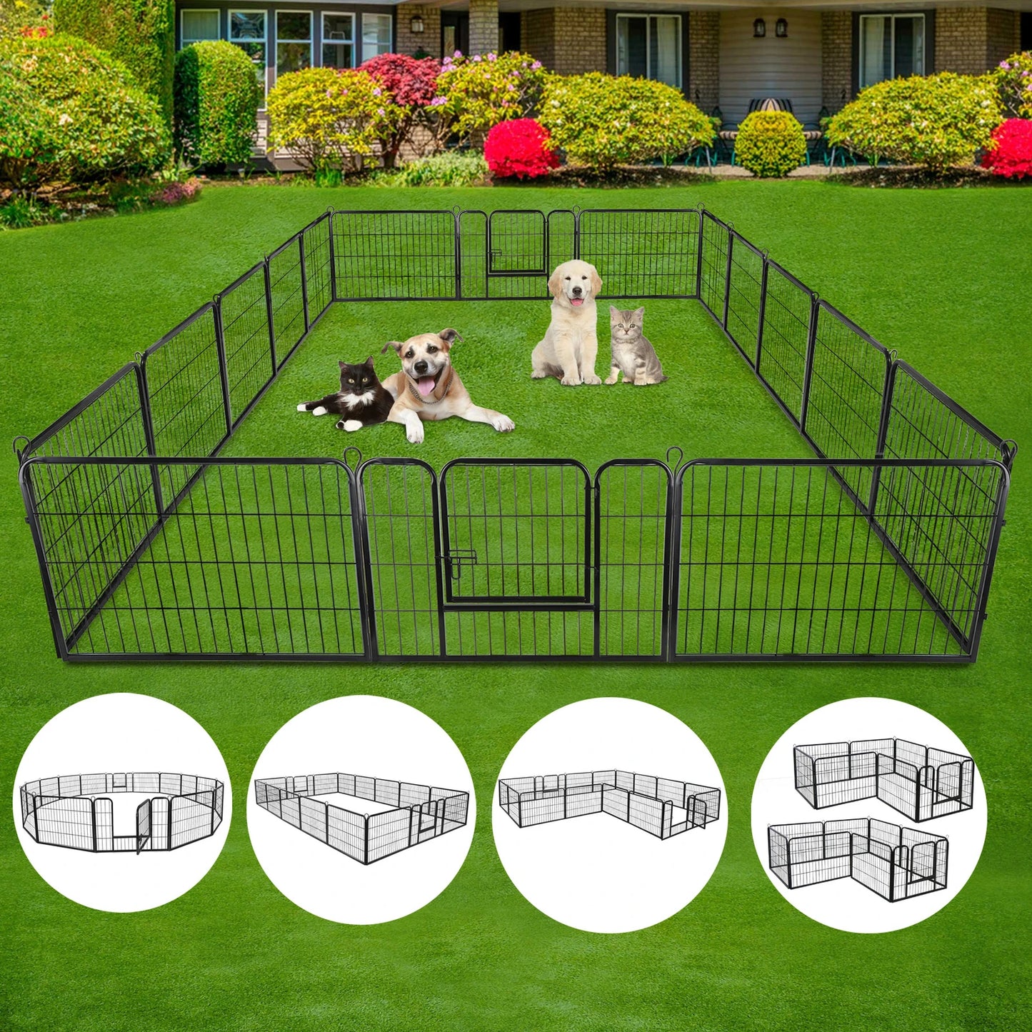 16 Panel 24 Inch Dog Fence Foldable Removable Pet Enclosure for Yard RV Camping Outdoor Use Portable Dog Playpen with Gate for