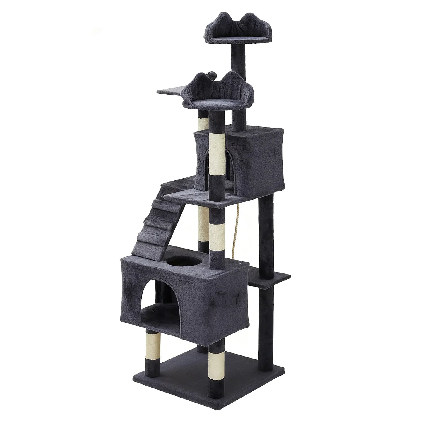 74" Tall Cat Tree For Large Cats Heavy Duty Multi-Level Anti-Tip Cat Tower With 6 Scratching Posts Top Perch & Cozy Rest Areas