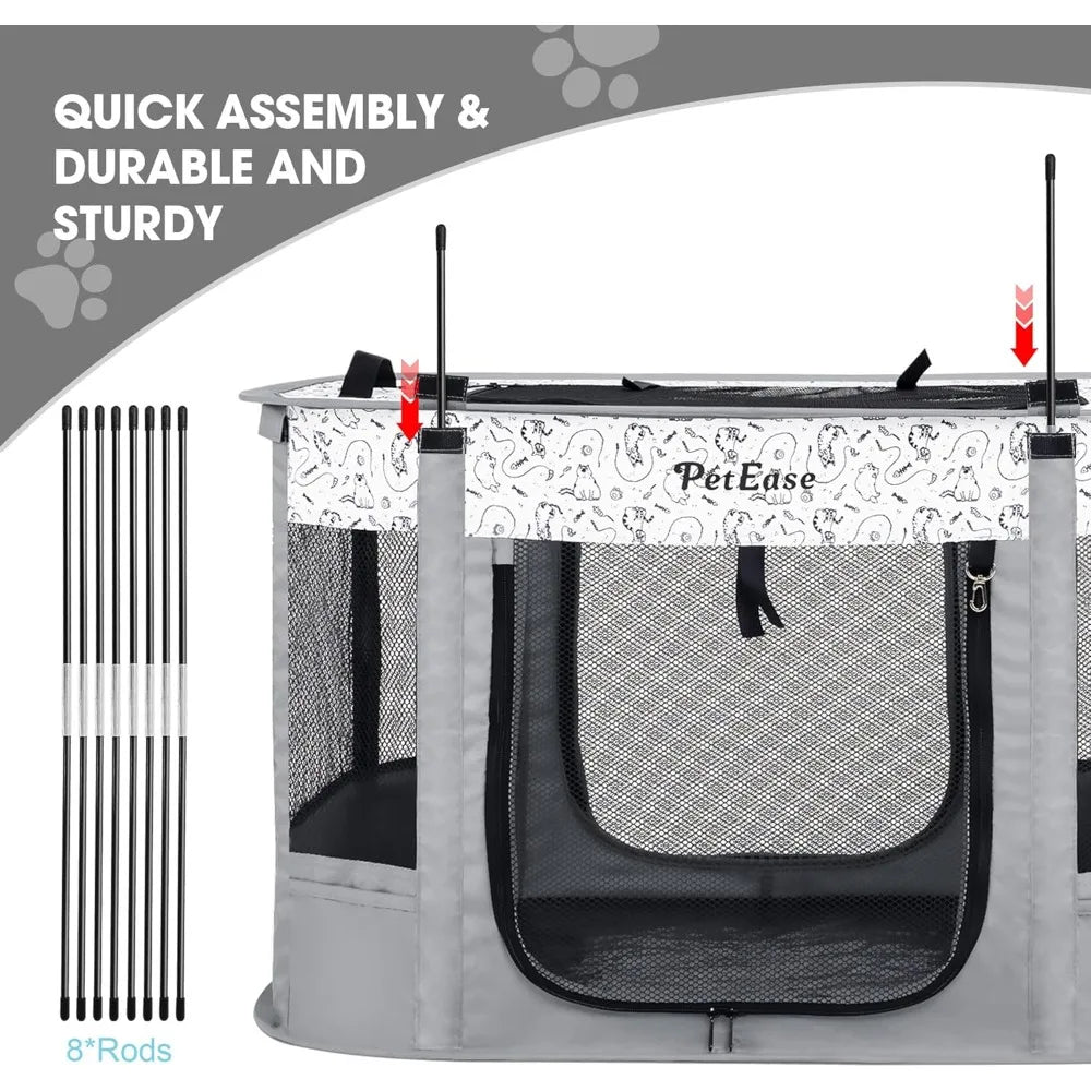 Portable 2-in-1 Dog Crate playpen, Outdoor Cat Playpen with Litter Box Area for Indoor Cats Enclosed Rabbit Puppy Hamster, Indoo